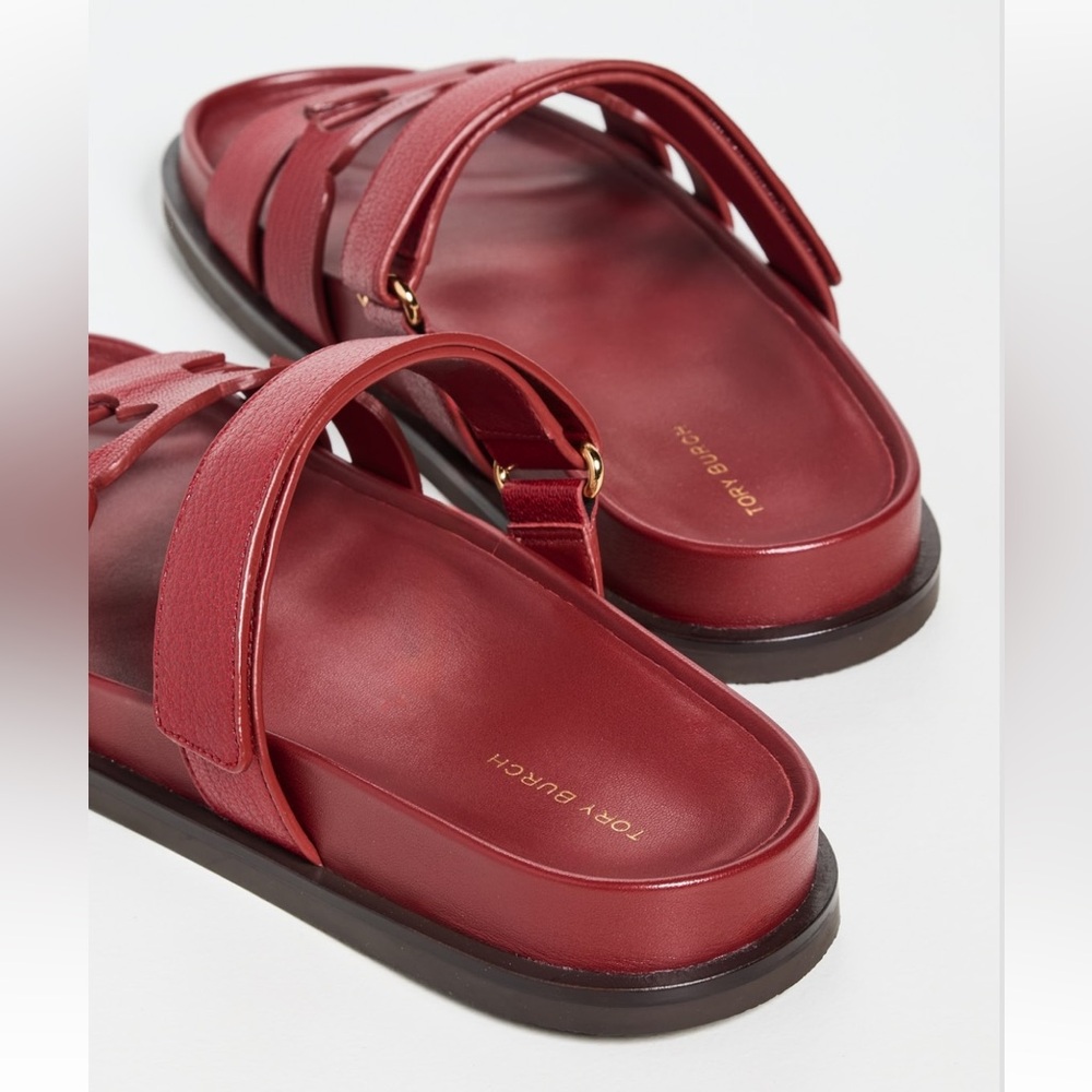 Tory Burch InesRed Leather Double-Strap Logo Slide Sandals - Picture 4 of 16